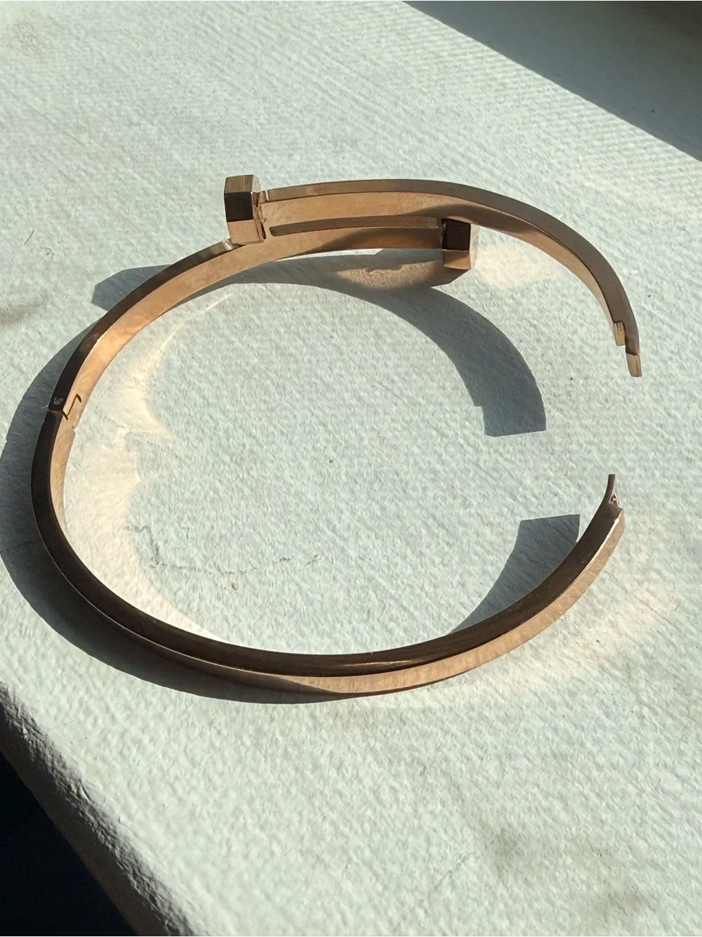 Rose Gold Plated Crystal Accent Open Bangle Bracelet size 7